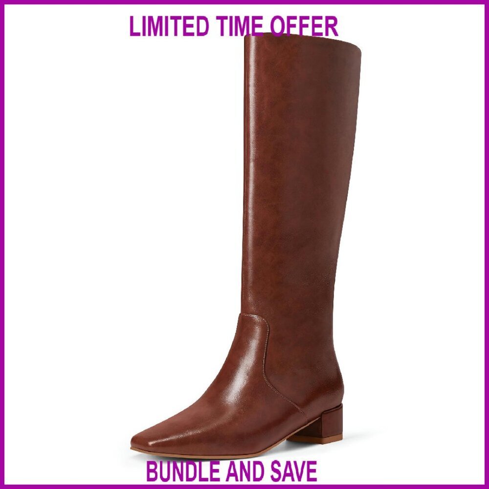 Knee High Boots Women Kitten Heel Pointed Toe Slip On Side Zipper